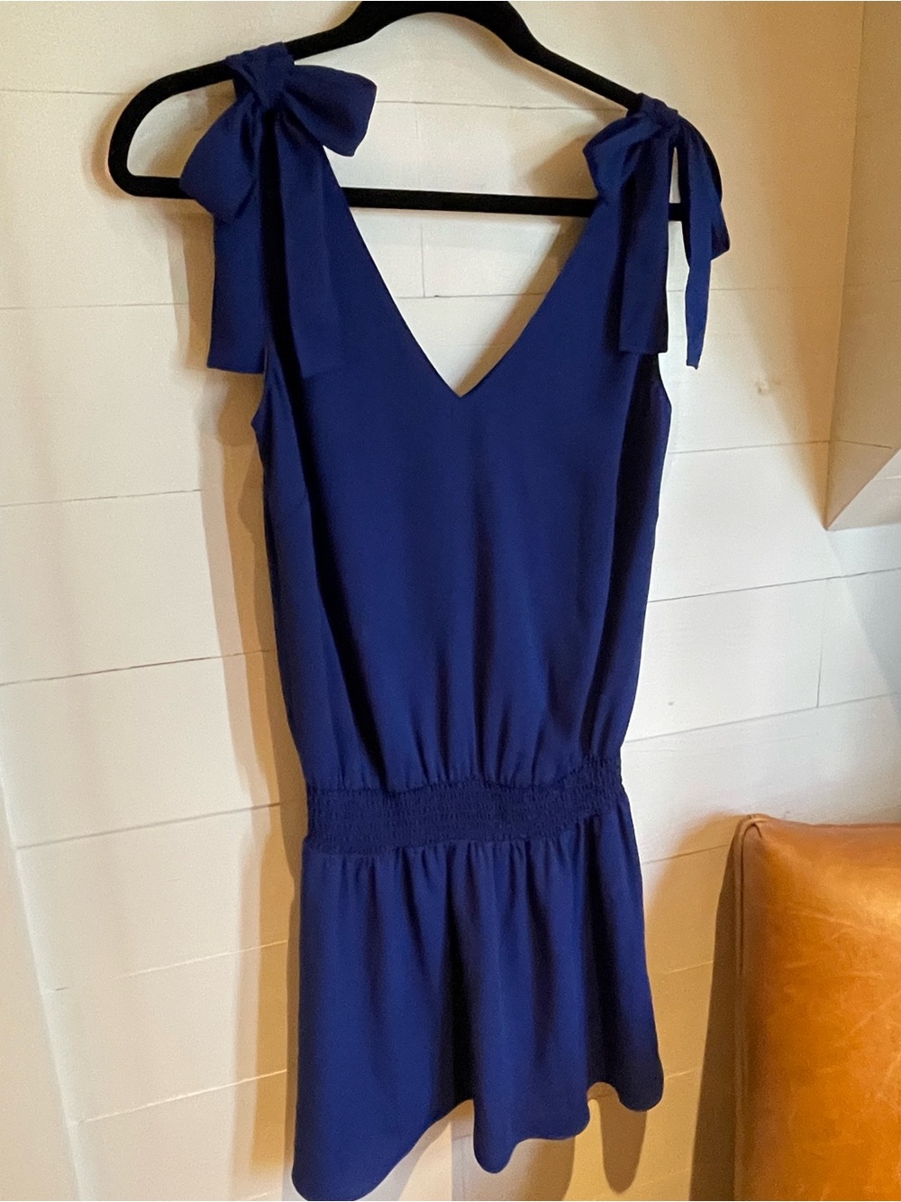 Amanda Uprichard Navy Tie-Shoulder Mini Dress